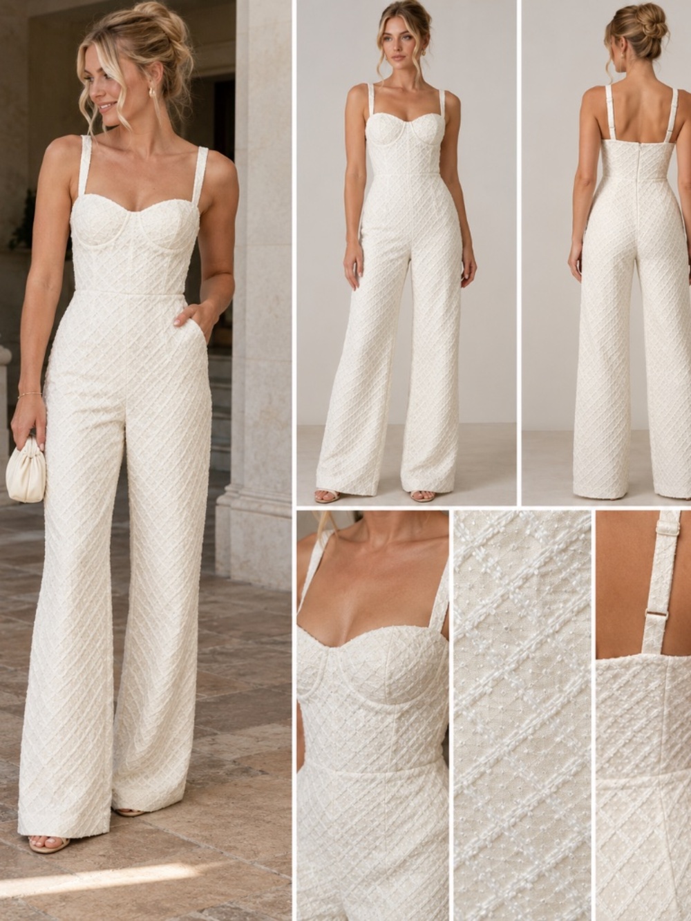 Nadine Merabi Ivory Bustier Bridal Jumpsuit S